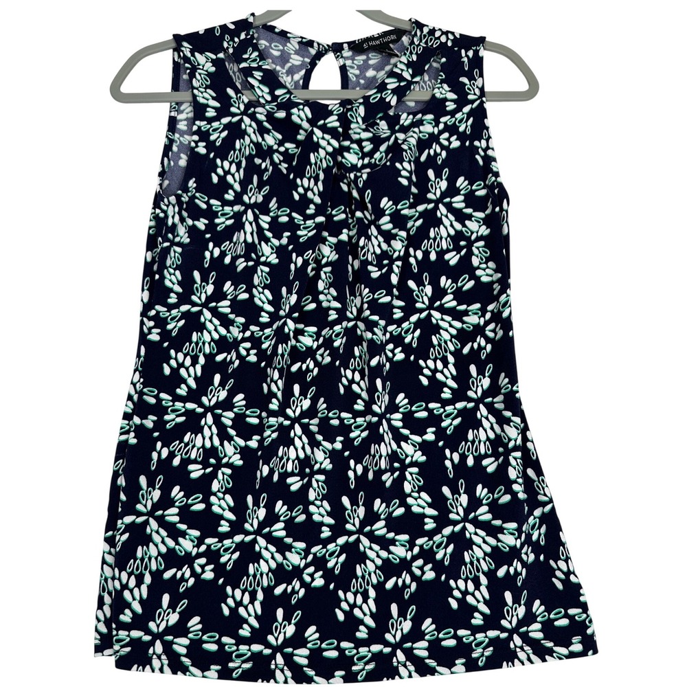 41 Hawthorn Sleeveless‎ Blouse Women Small Navy Blue Knot Neck Summer Layering